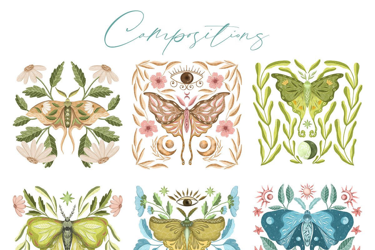 Luna moth clipart & pattern, an Animal Illustration by Yelloo Fish (Photo 6 of 11)