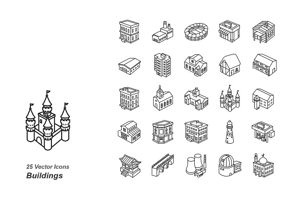 Buildings Outlines Vector Icons