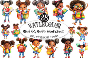 Black Kids Back to School Clipart, a Seasonal Illustration by Designking