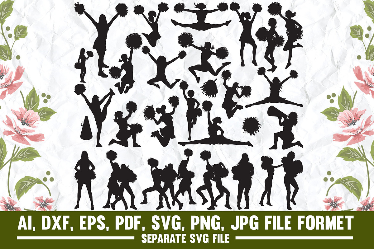 cheer,cheerleader,pom poms,dance, an Object Graphic by VectorArtPrintableDesign