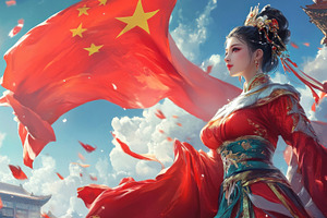Chinese woman against the background of the Chinese flag, a Photo by Pictures for you!!!!!!!!!
