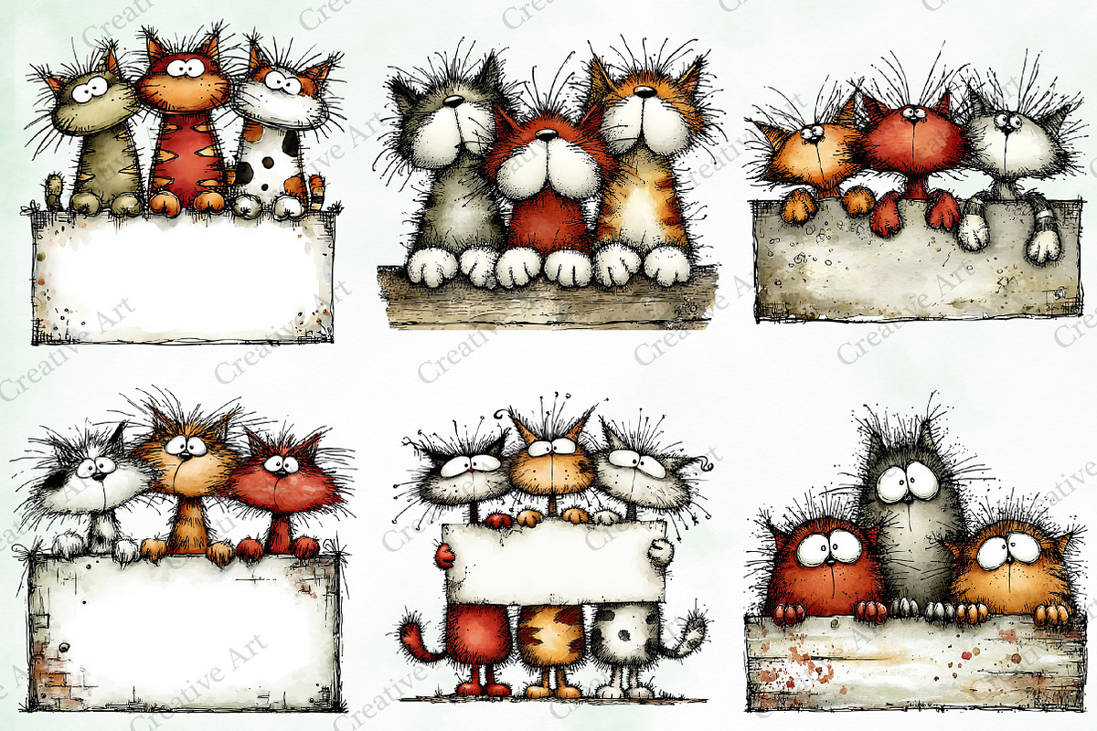 Whimsical Christmas Cats Clipart, an Illustration by Creative Art (Photo 6 of 11)