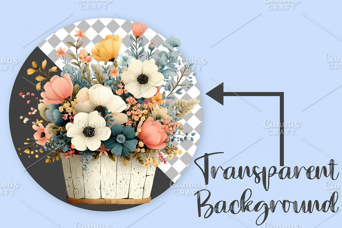 Watercolor Spring Flowers Basket PNG, an Illustration by Canvas Craft (Photo 2 of 7)