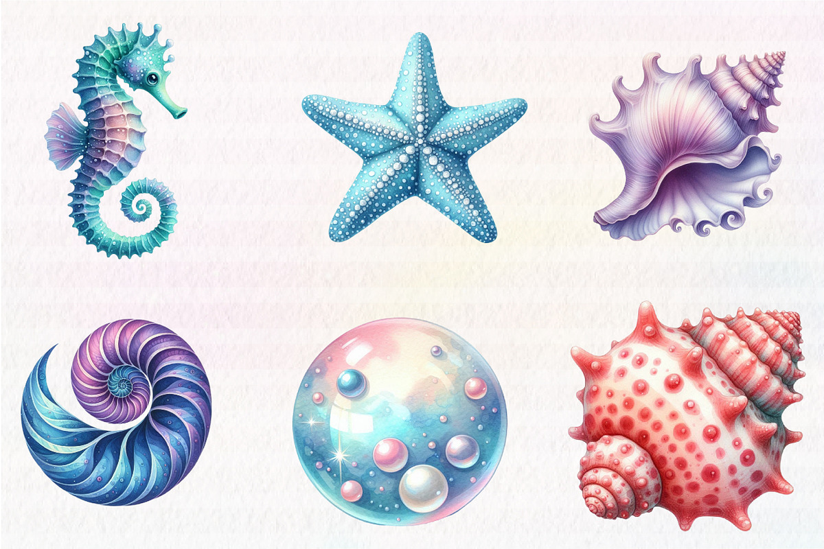 Watercolor seashells clipart, an Illustration by CreationArt (Photo 3 of 5)
