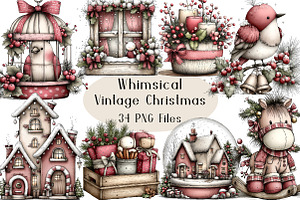 Watercolor Vintage Christmas Clipart, a Seasonal Illustration by Creative Art