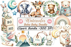 Boho Baby Doodle Clipart, an Illustration by DreamCafeArt