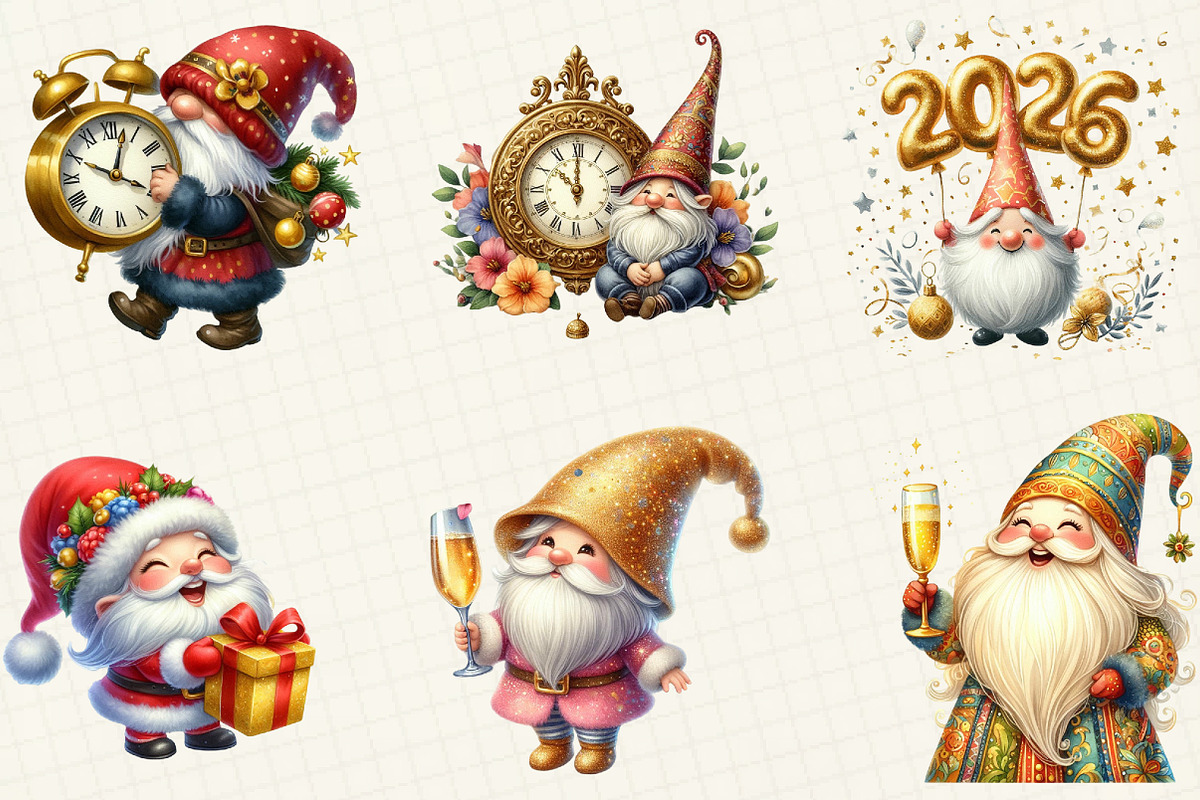 Happy New Year Gnome Sublimation, an Illustration by DreamCafeArt (Photo 2 of 6)