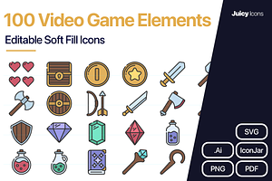 100 Video Game Elements Icons