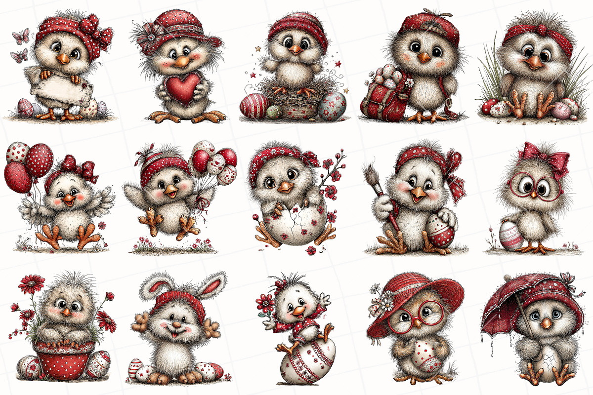 Whimsical Easter Chick Clipart, an Illustration by OK Design (Photo 3 of 6)