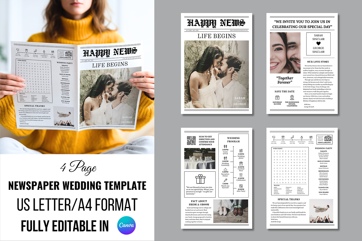 Newspaper Wedding Template, an Invitation Template by ZoloDesignHub (Photo 1 of 9)