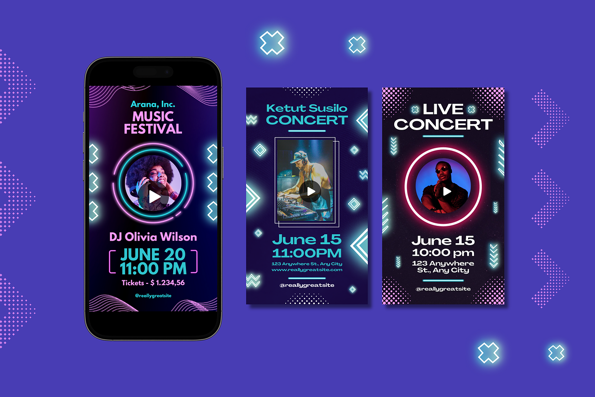 Neon Music Festival Instagram Story, a Templates & Theme by TemplateCastleStore (Photo 2 of 9)