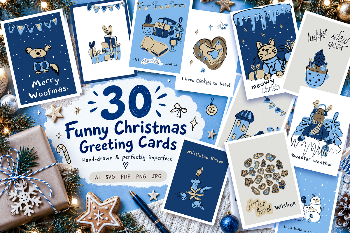 30 Funny Christmas Greeting Cards, a Seasonal Illustration by lokfrid (Photo 1 of 7)