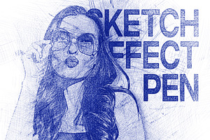 Blue Pen Sketch Photo Effect PSD, an Action Add-On by iHemalaya