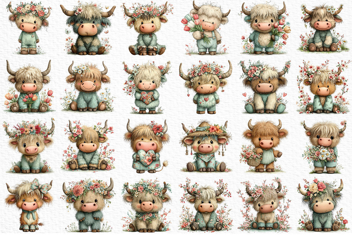 Whimsical Spring Highland Cow PNG, an Illustration by Craft Nest (Photo 6 of 11)