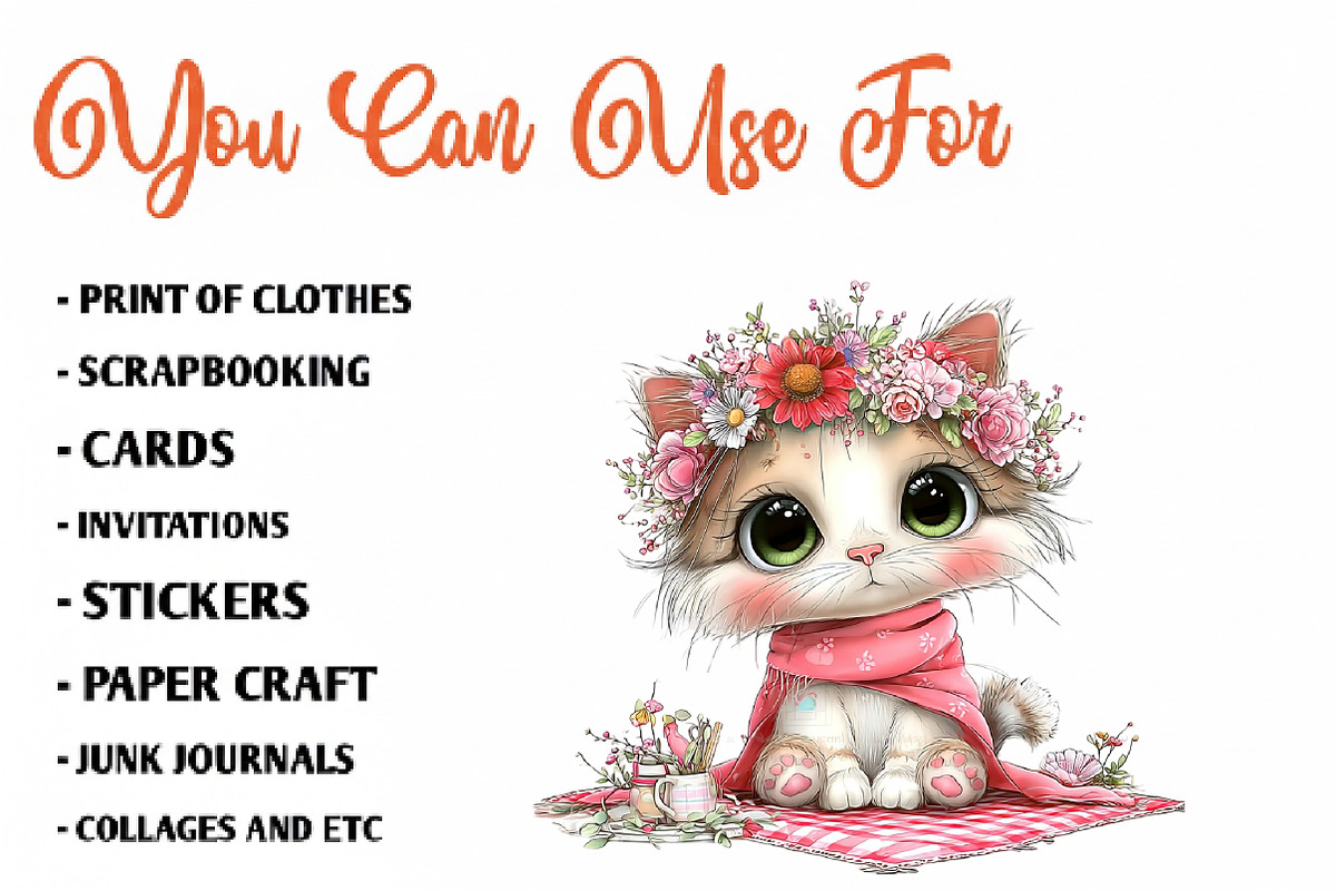 Whimsical Summer Cat Clipart, an Illustration by CreationArt (Photo 4 of 7)