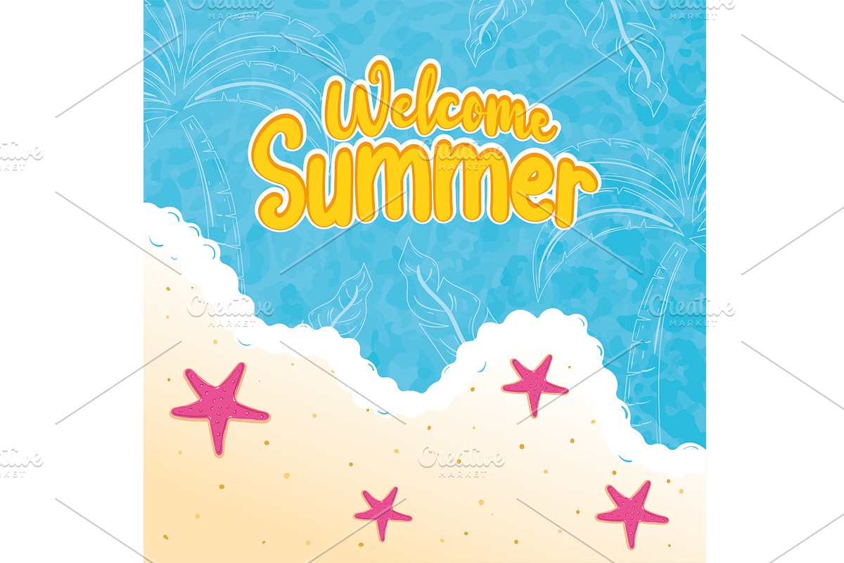 Welcome summer poster with beach, an Illustration by studioDK