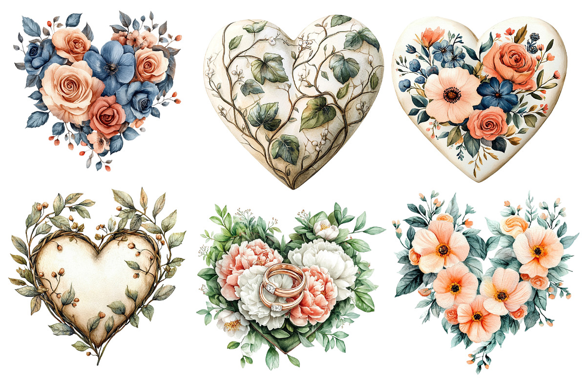 Wedding Hearts with Flowers Clipart, an Illustration by Designworld (Photo 4 of 5)