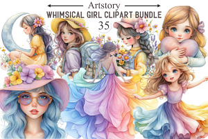 Whimsical Girl Clipart Bundle, an Illustration by designcity5