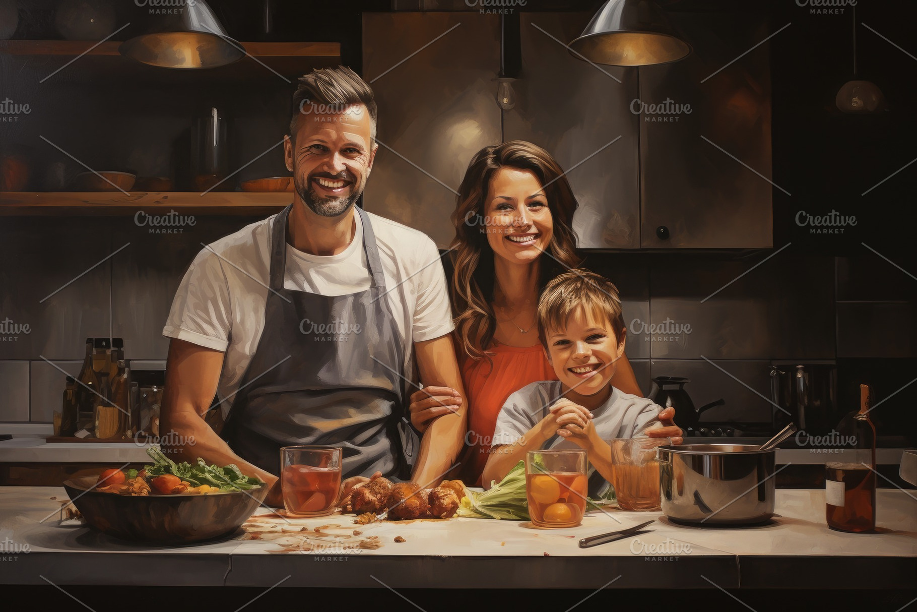 Portrait of happy family cooking tog, a Photo by Iftikhar Alam