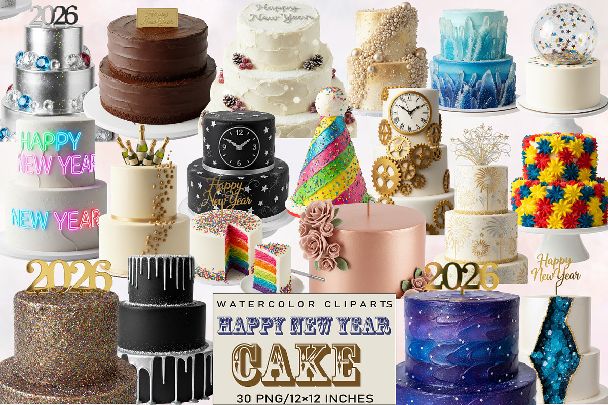 Happy New Year Cake Clipart, an Illustration by SVGArt (Photo 1 of 8)