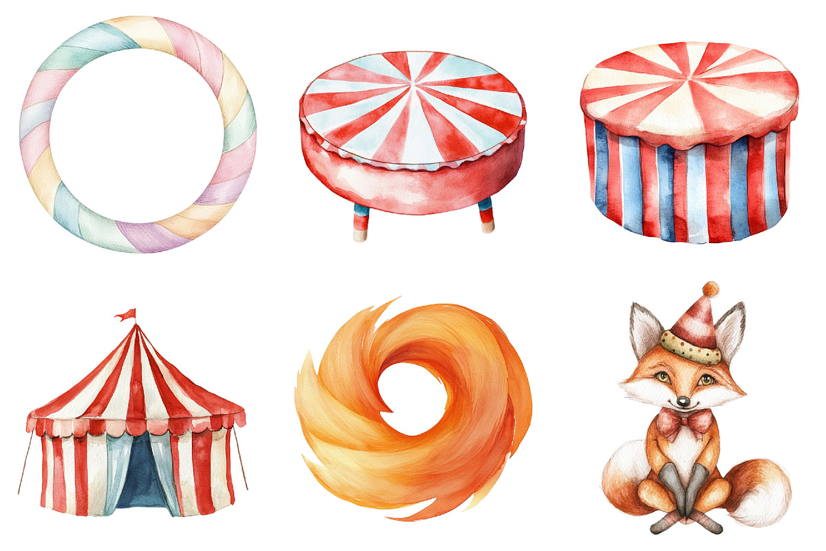 Watercolor Vintage Circus Party Anim, an Illustration by CitraGraphics (Photo 4 of 5)
