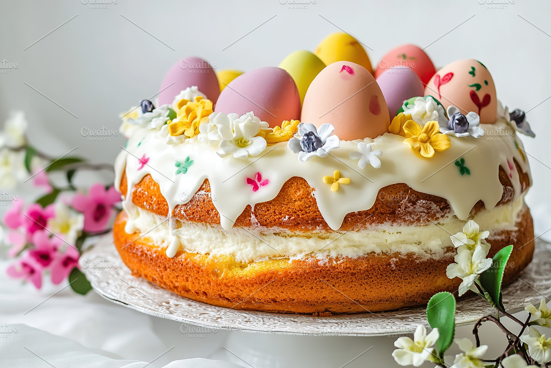 Delicious decorated easter cake with colorful toppings, a Food & Drink Photo by AlyaAnd