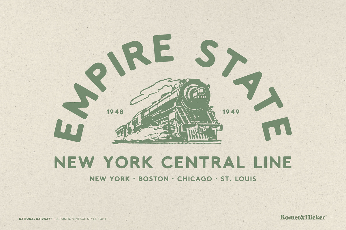 National Railway - A Rustic Font, a Sans Serif Font by Komet & Flicker (Photo 7 of 15)