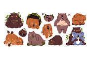 Wombats, cute funny animals set, an Animal Illustration by PaperTrident (Thumbnail 1 of 5)