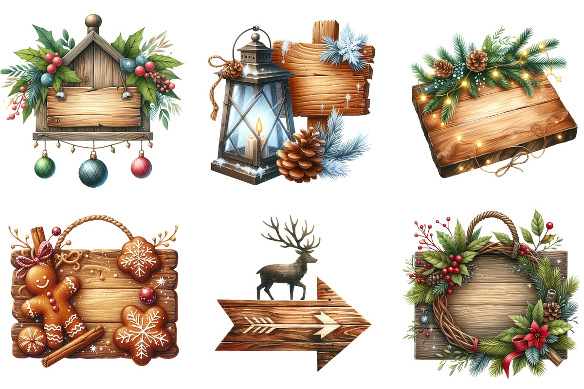 Christmas Wooden Signs Clipart, an Illustration by DreamArtGraphic (Photo 3 of 4)