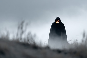 Creepy figure in a dark cloak with, a Holiday Photo by MistyDay