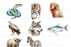 Watercolor A-Z Animals, Bear, Lion