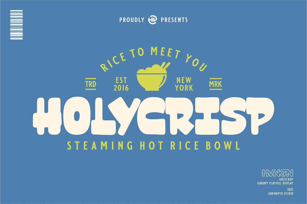 HOLYCRISP – GROOVY PLAYFULL DISPLAY, a Sans Serif Font by Havinkpen (Photo 1 of 16)