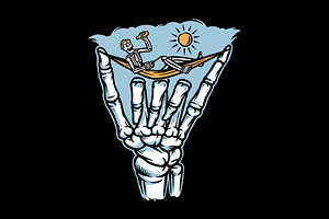 skeleton and chill hand sign, a Food Illustration by gunaonedesign