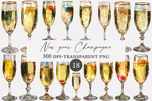New year Champagne clipart, an Illustration by Designworld