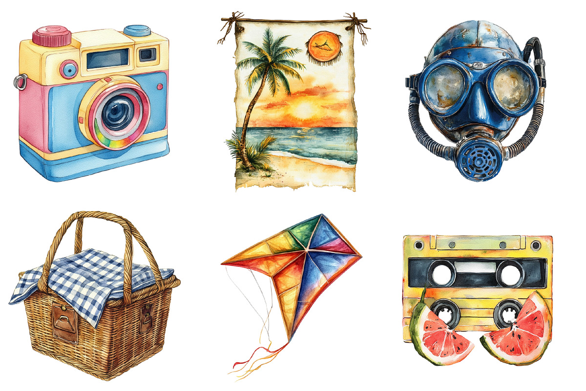 Retro Summer Clipart, an Illustration by SinaCreation (Photo 3 of 5)