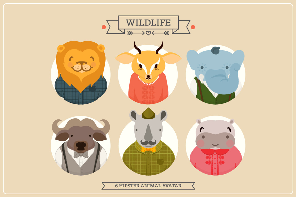 Hipster animal bundle, an Animal Illustration by VectorBakery (Photo 1 of 2)