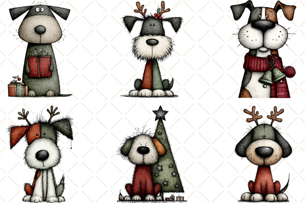 Watercolor Christmas Dogs Clipart, an Illustration by Black Bird Studio (Photo 4 of 6)