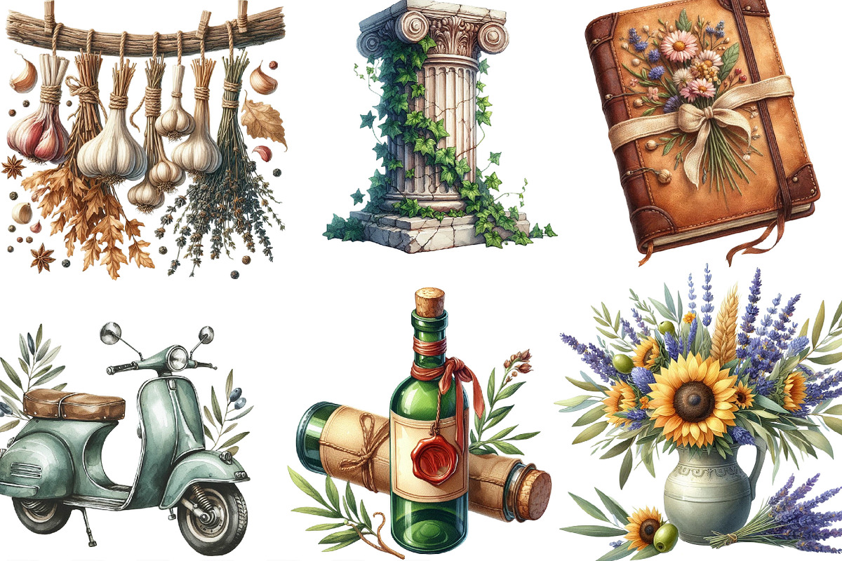 Antique Italian Summer Clipart, an Illustration by Designking (Photo 3 of 4)