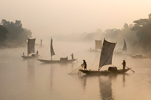 Fishing Boats on the Padma River, a Nature Photo by nandinigraphics