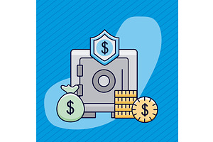 Money stronbox with icons, a Finance Illustration by studiogstock