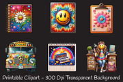 Groovy School Clipart Bundle, Retro, an Illustration by RobertsArt (Thumbnail 2 of 7)