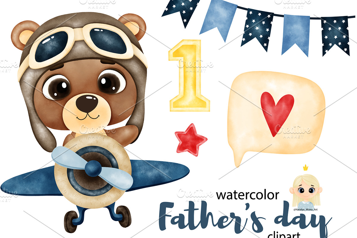 Father's Day Watercolor, an Animal Illustration by Natalya_Mona_Art (Photo 3 of 10)