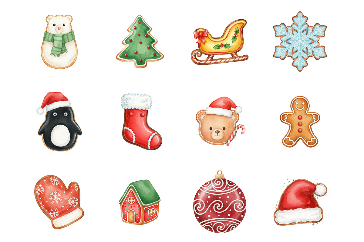 Watercolor Christmas Cookies Clipart, an Illustration by SinaCreation (Photo 2 of 7)