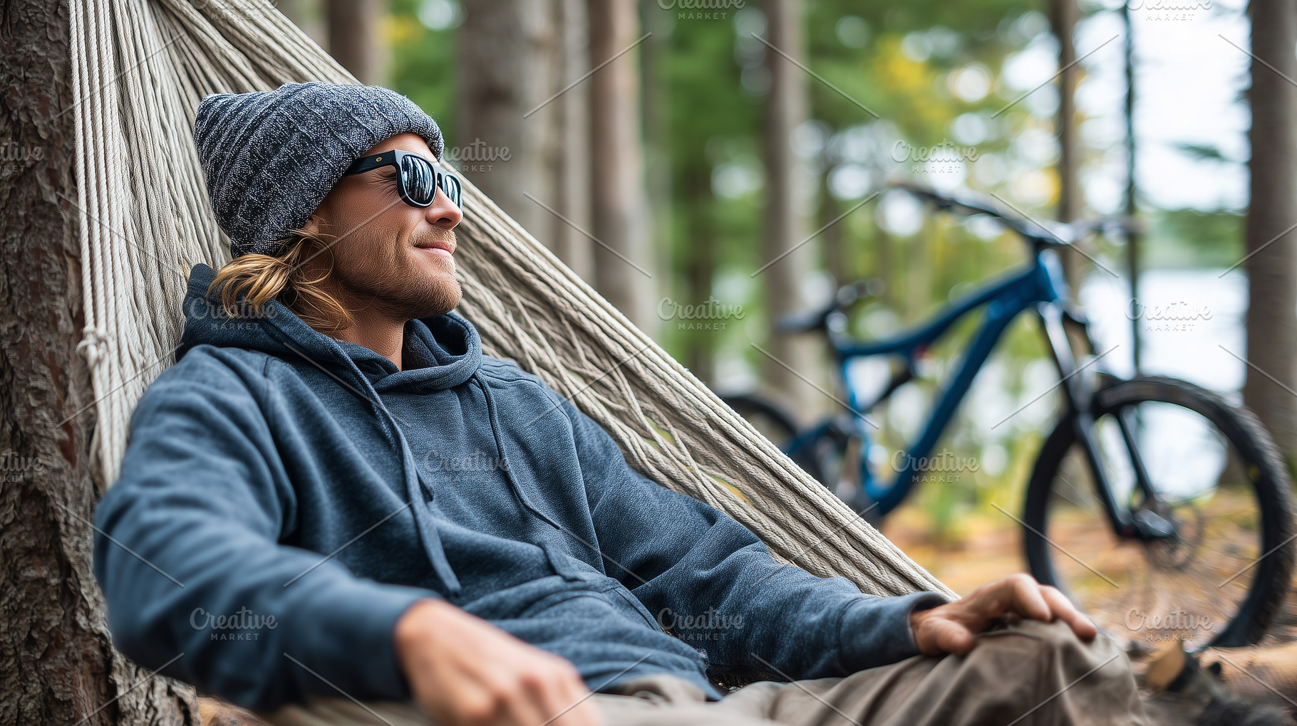 Man relaxing in a hammock in hoodie, a Person Photo by MistyDay