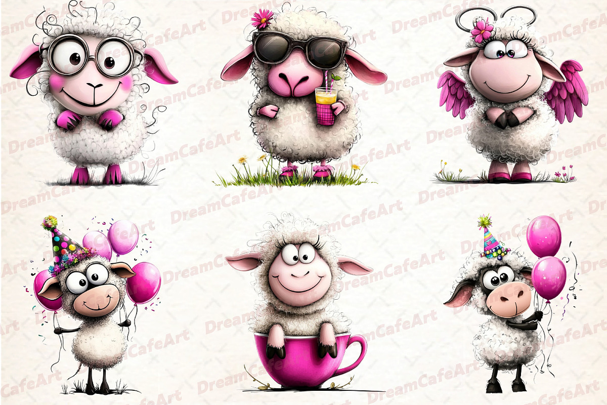 Quirky Sheep Clipart, an Illustration by DreamCafeArt (Photo 4 of 8)