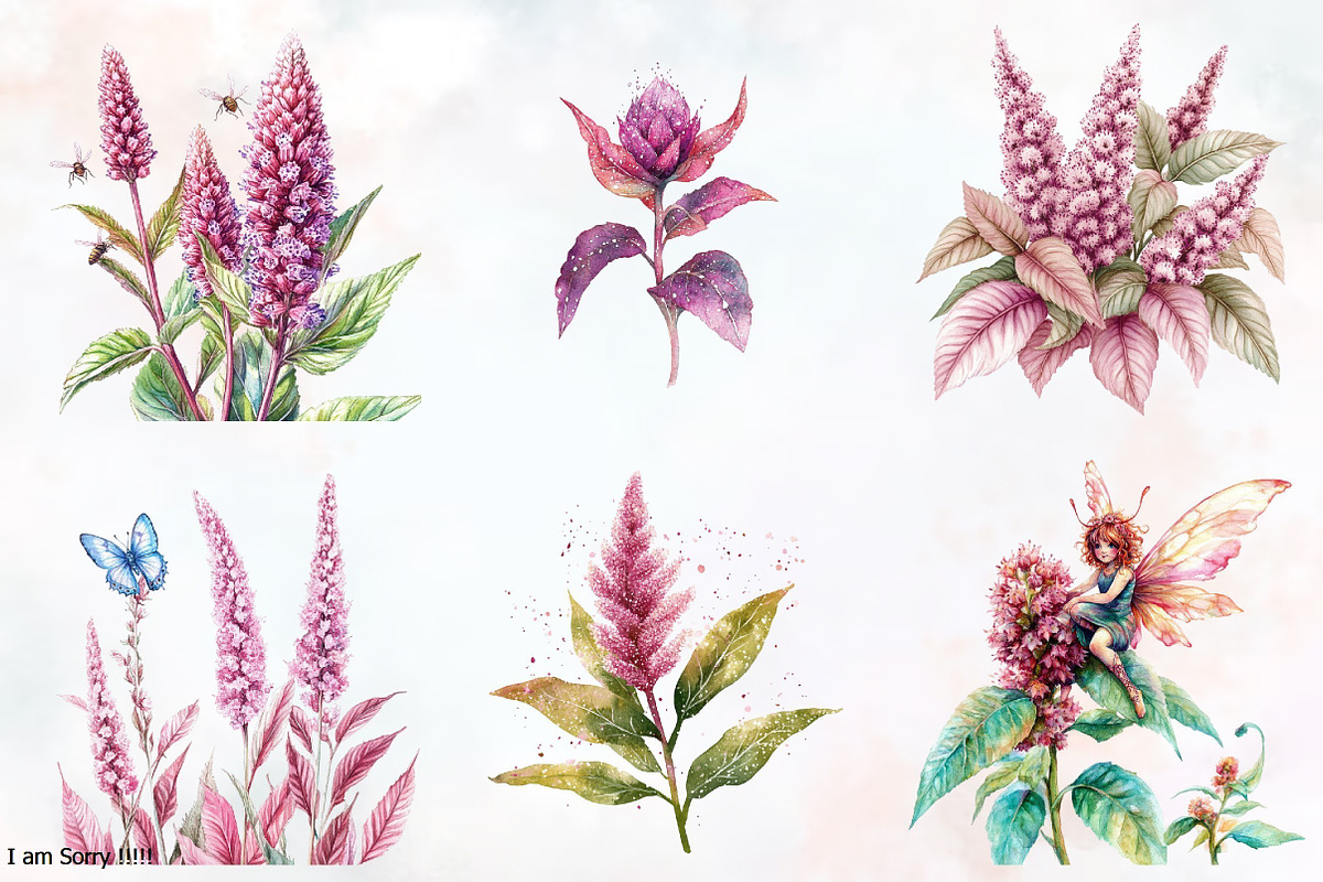 Amaranth Flower Watercolor Clipart's, an Illustration by RobertsArt (Photo 3 of 7)