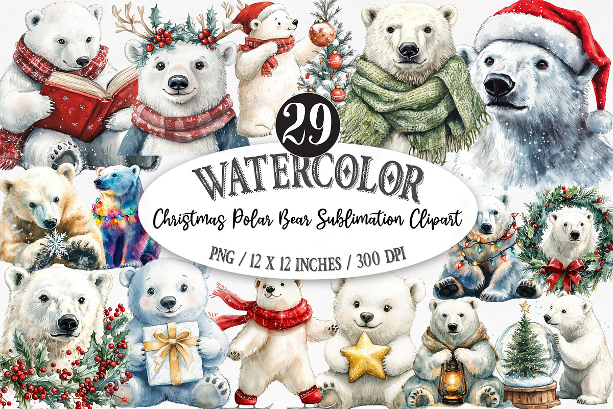 Christmas Polar Bear Sublimation, an Illustration by Designking (Photo 1 of 5)