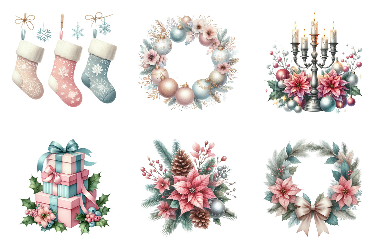 Pink Mint Christmas Clipart, an Illustration by SinaCreation (Photo 3 of 7)