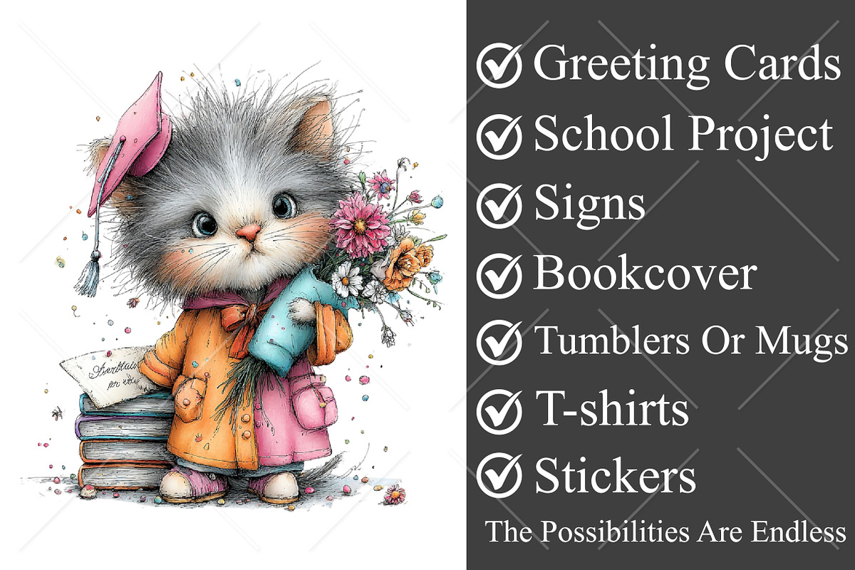 Whimsical Graduation Cat Clipart PNG, a Seasonal Illustration by Canvas Craft (Photo 3 of 10)