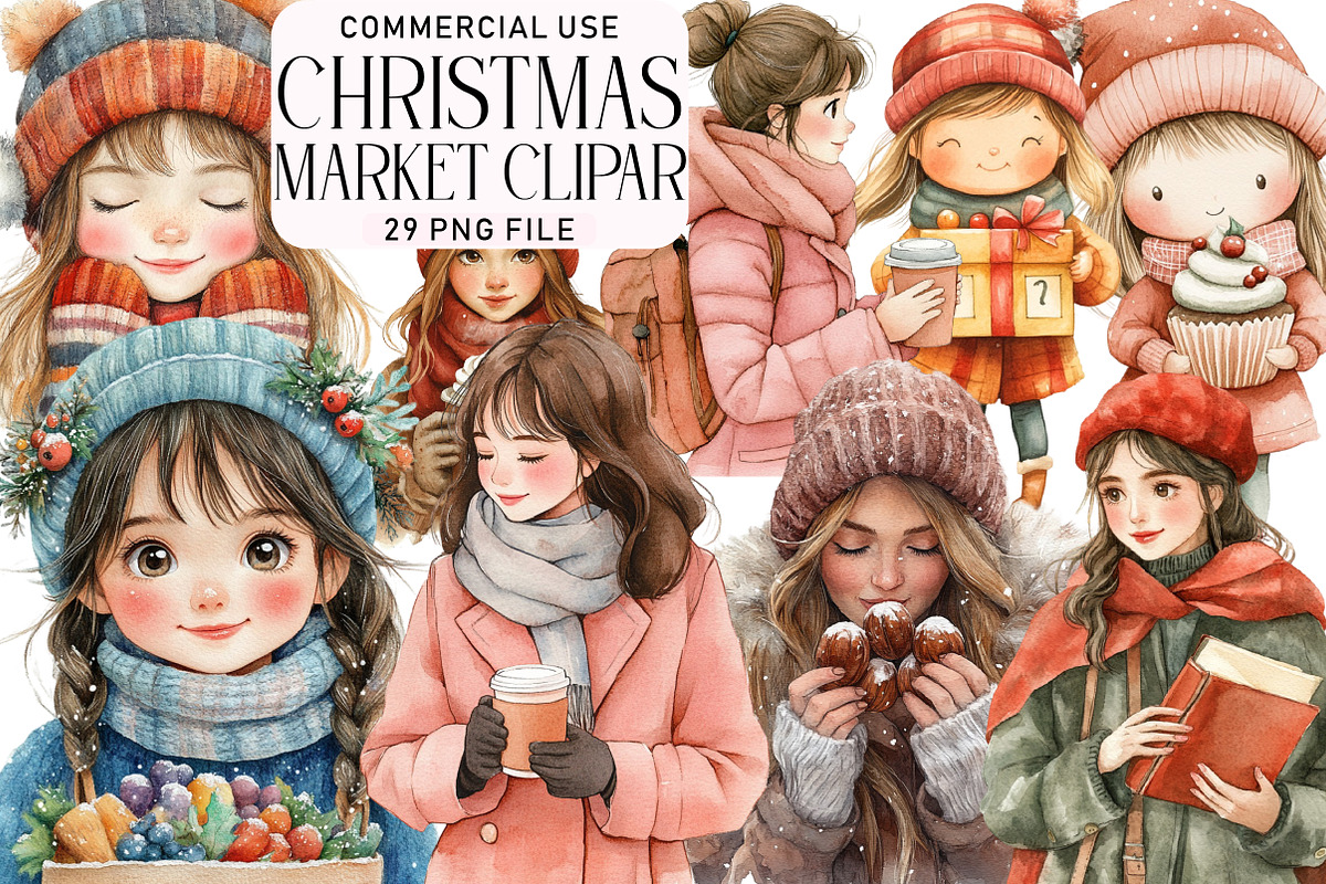 Watercolor Christmas Market Clipart, an Illustration by Daily.Designs (Photo 1 of 5)